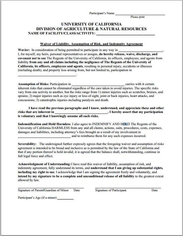 Waiver of Liability