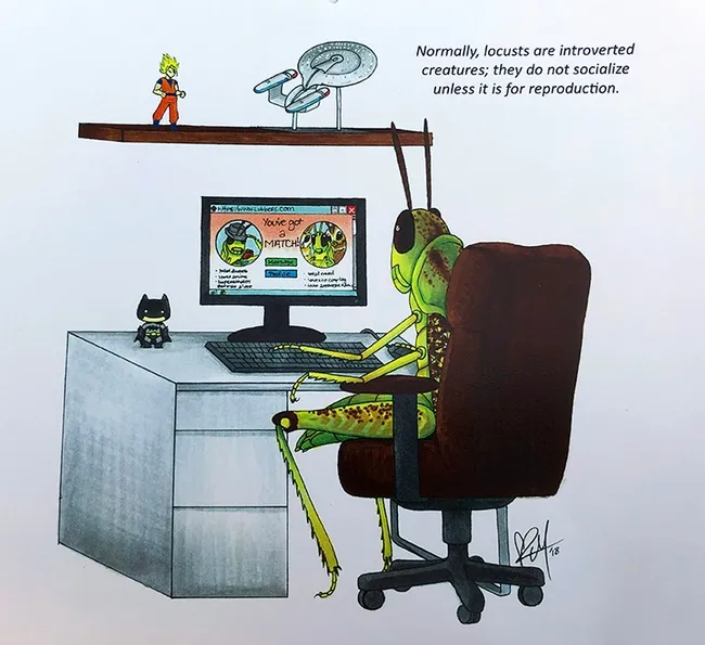 This is the illustration that Karissa Merritt, UC Davis entomology major and artist, created for the Bohart Museum of Entomology calendar for the month of January. The calendar is available to the public for $12.