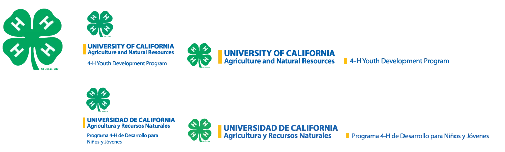 Examples of English and Spanish UC ANR 4-H logos