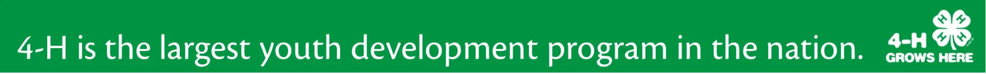 Green bar with white writing that reads 4-H is the largest youth progrma in the nation with the 4-H Grows here logo at the end.