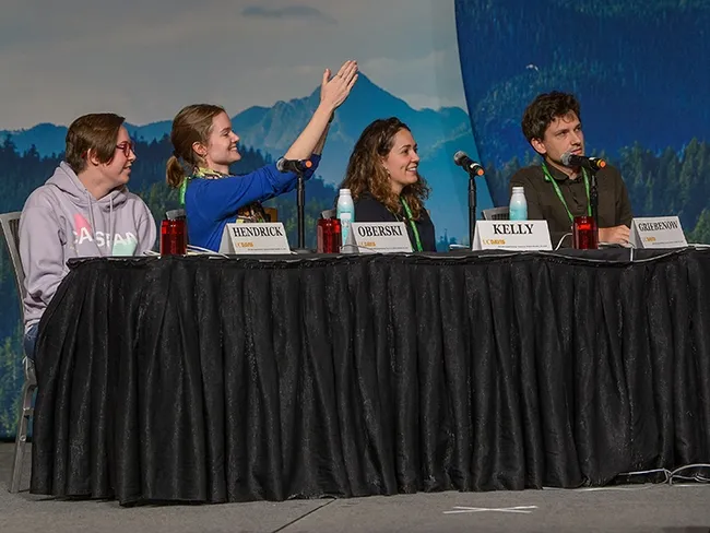 UC Davis wins! From left are Madison Hendrick, Jill Oberski, Erin "Taylor" Kelly and captain Zach Griebenow. (Photo courtesy of ESA)