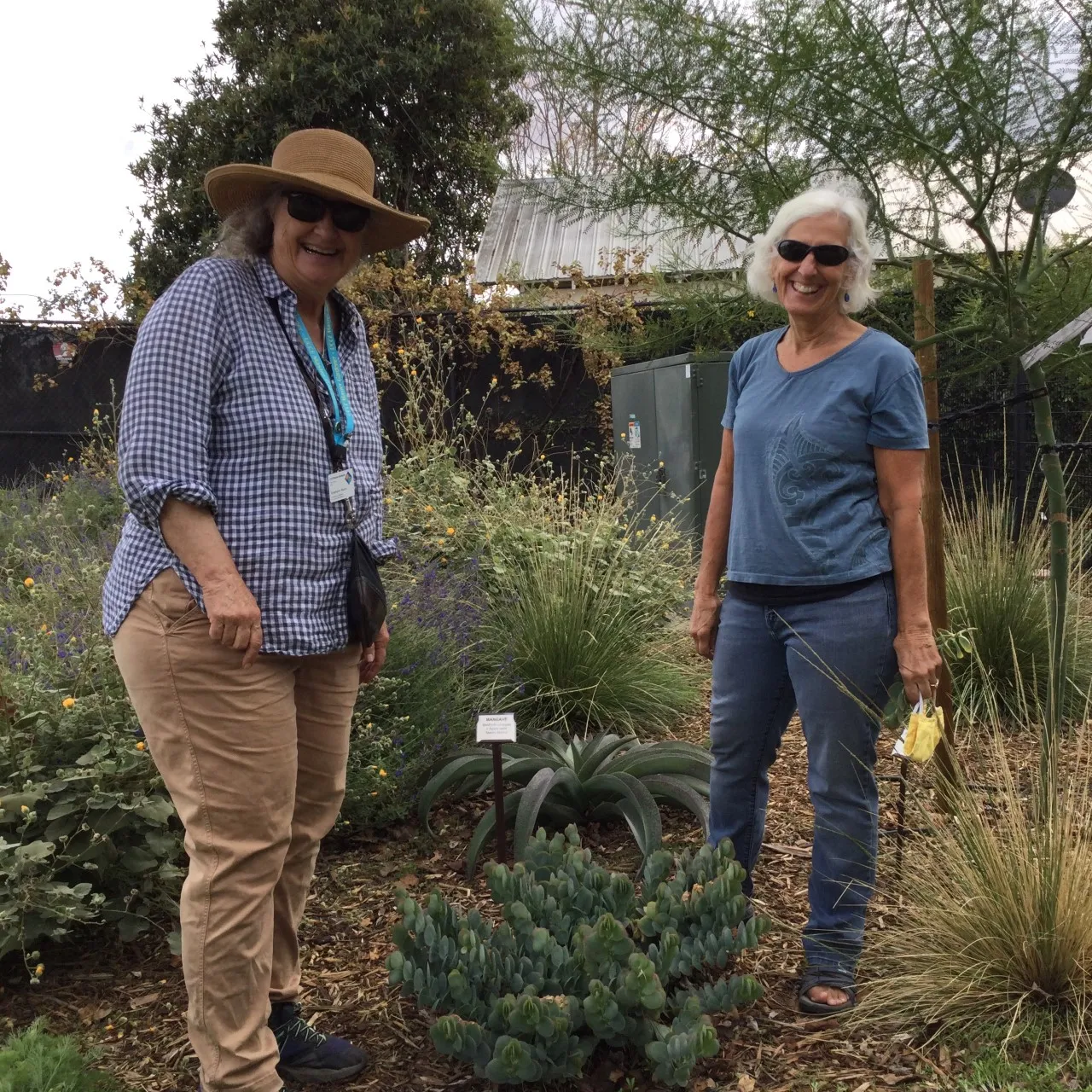 Steph M. and Jean W. at the Winters Library pollinator garden. photo credit Ruth Shimomura