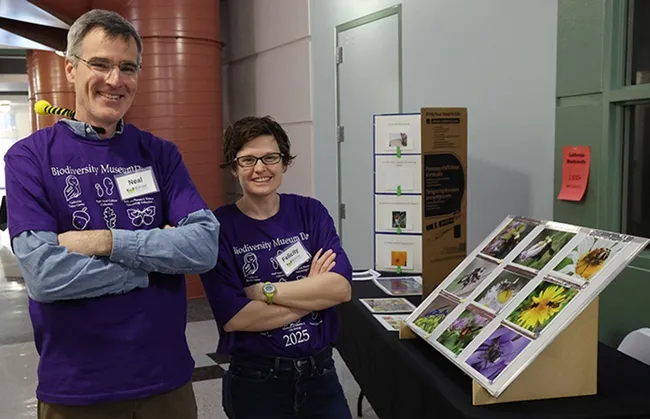 Professor Neal Williams and assistant professor Felicity Muth ready to answer questions during the UC Davis Biodiversity Museum Day. (Photo by Jason Bond, director of the Bohart Museum of Entomology)