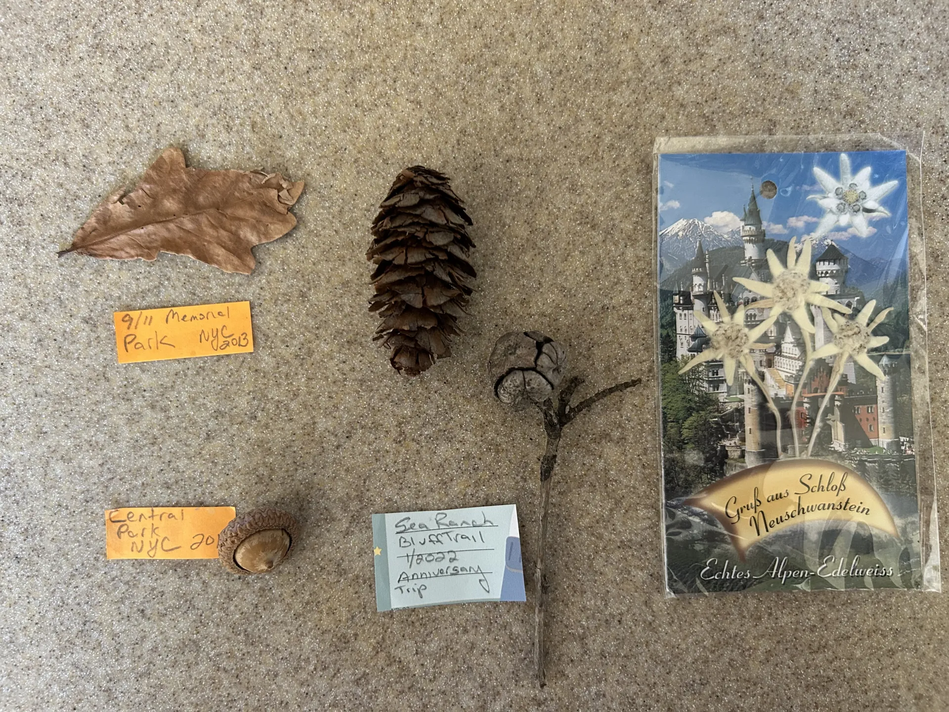 cones and postcard mementos