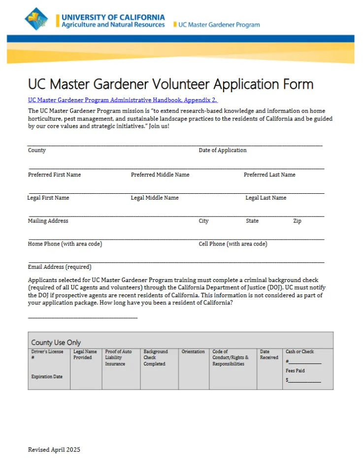 UC Master Gardener Application