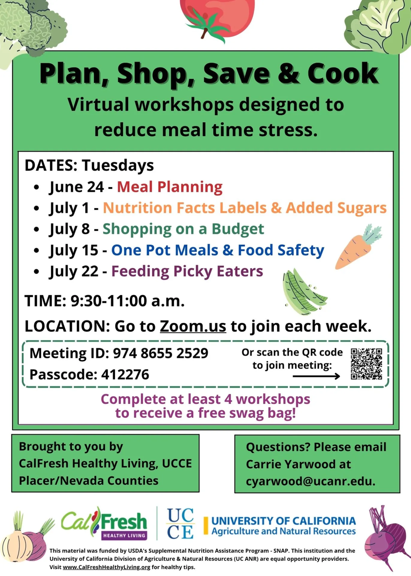 June and July 2025 Nutrition Workshops Flyer