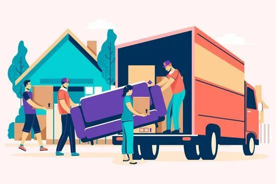 Moving truck and people