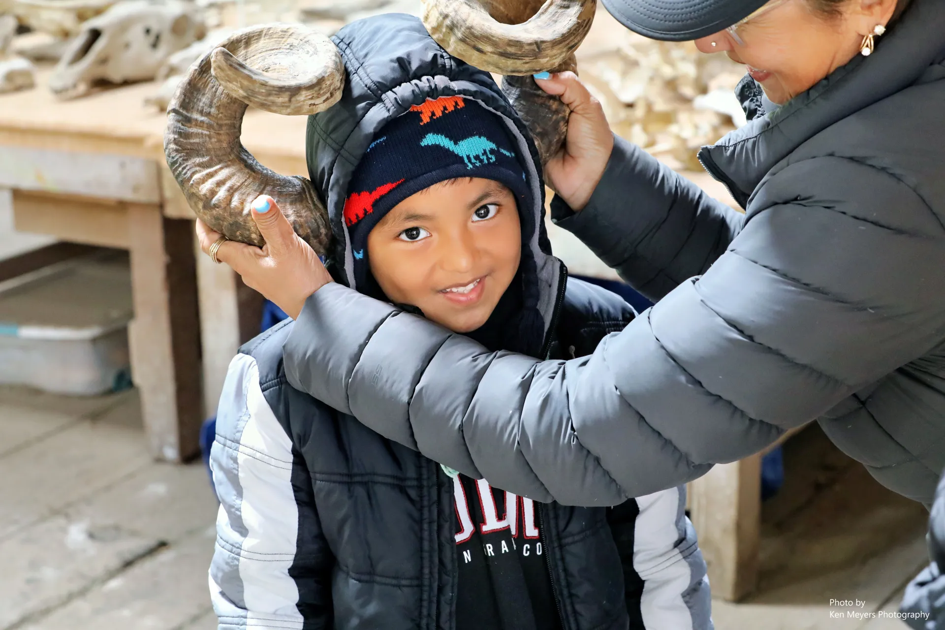 Trying on horns
