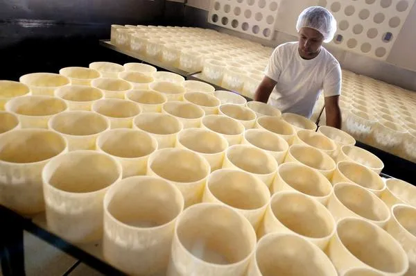 Cheesemaker Kuba Hemmerling stands at table of cheese