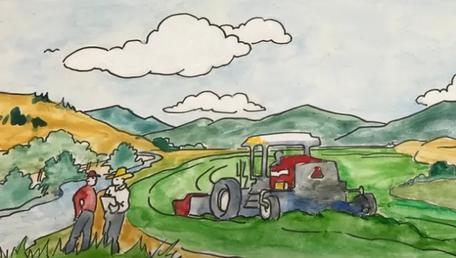 The mural includes a small rendering of Steve Orloff. He is shown wearing a cowboy hat and holding a clipboard.