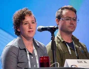 In this 2016 photo, Emily Bick and Brendon Boudinot respond to a question. (Photo by Chuck Fazio)