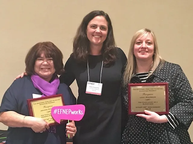 From left, Sonia Rodriguez, who nominated Johana Zacarias, Katie Panarella, director of Nutrition, Family and Consumer Sciences, and Leah Sourbeer.