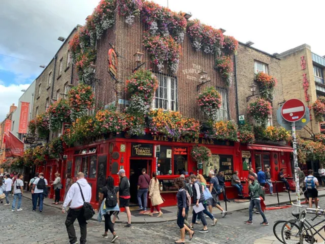 Flower boxes adorn a Dublin pub, photo by Janet Hartin