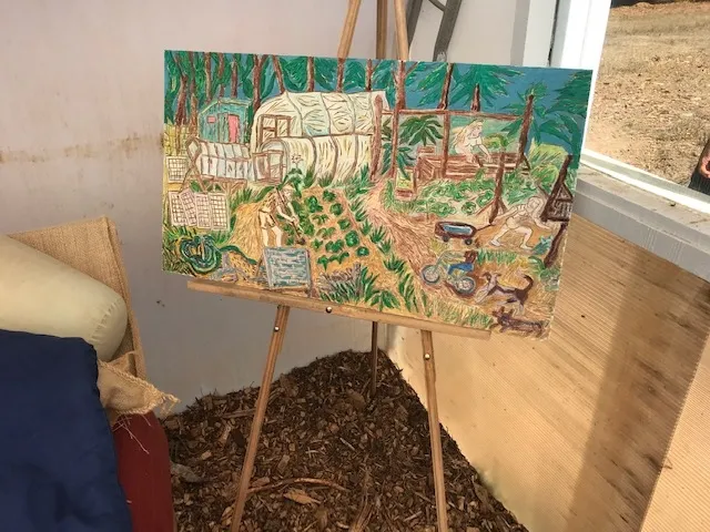 (Above) A painting of the farm by a guest