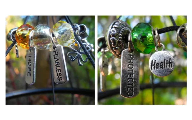 Examples of some of the beads and inspirational words selected for the wind chimes.
