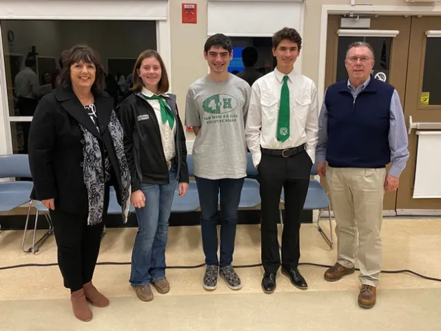 Pat Bohm (former 4-H leader), Alex, Adam, and Tristan with Jim Ruane, former San Bruno mayor