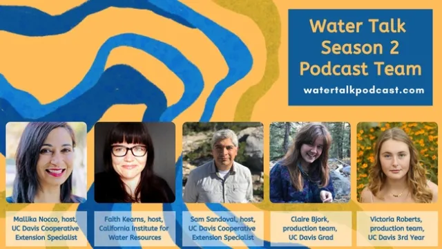 The image shows photos of co-hosts Mallika Nocco, Faith Kearns and Samuel Sandoval Solis, and production assistants Claire Bjork and Victoria Roberts.