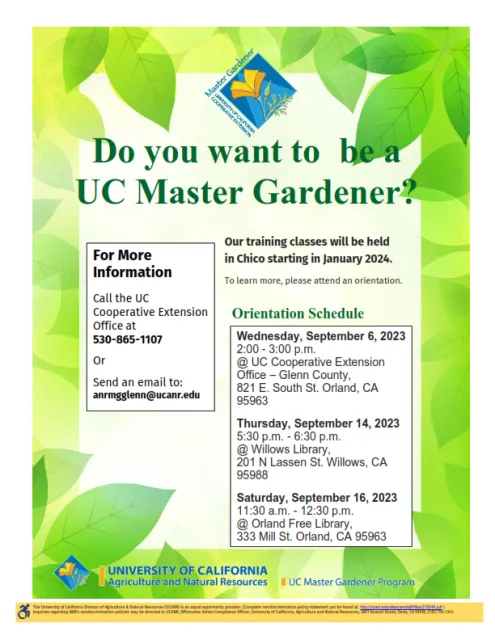 Glenn County Master Gardener New Class Flyer 2024