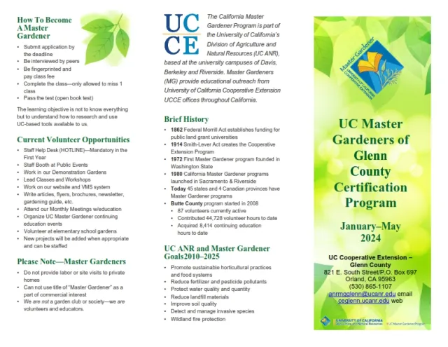 Glenn County Master Gardener New Class Tri-Fold Brochure 2024 - Page 2
