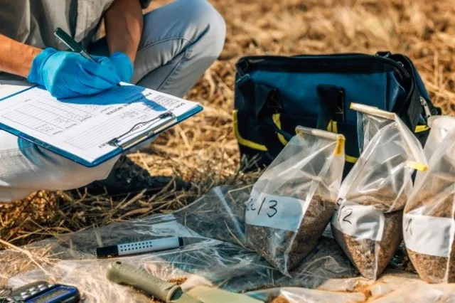 Soil in bags for testing.