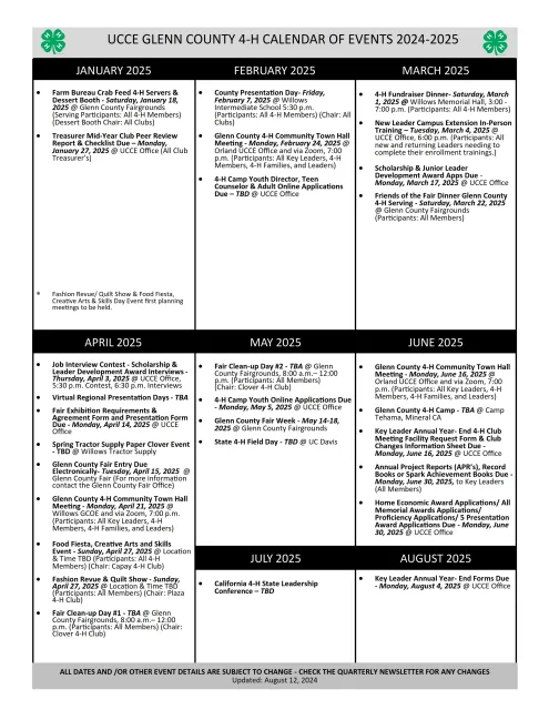 Glenn County 4-H 2024-2025 Calendar of Events FINAL 8.12.2024 - Page 2