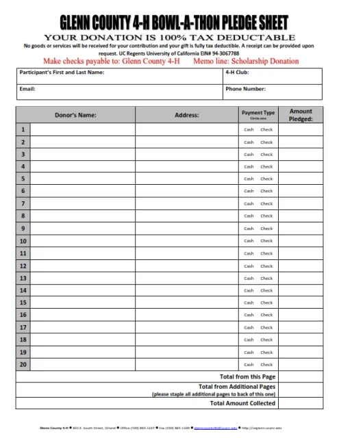 2024-2025 Bowl-A-Thon Pledge Sheet