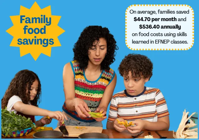 Woman and two children preparing fresh vegetables