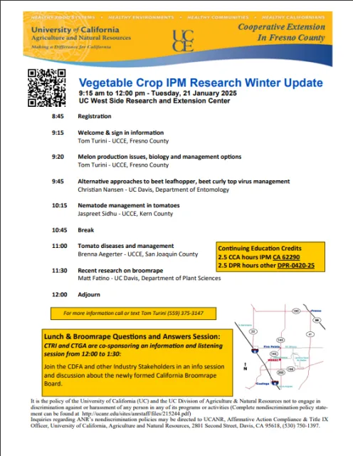 Winter Vegetable Crop Research Update Flyer