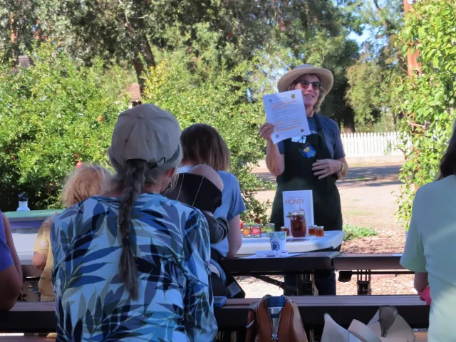 Master Gardener Debbie Blake leading a workshop on honeybees and honey at the Fall 2022 plant sale. F. Moran