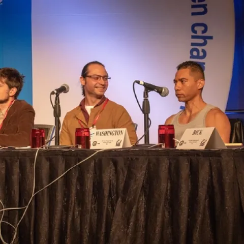 UC Linnaean Games Team competing (from left) Zachary Zachary Griebenow, Brendon Boudinot, captain Ralph Washington Jr. and Emily Bick. (ESA Photo)