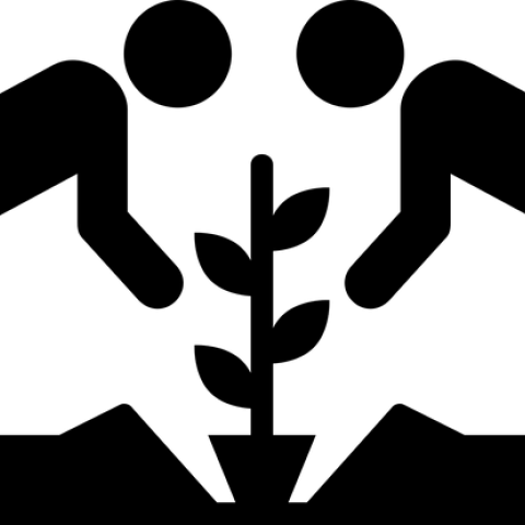 Graphic of two people planting a shrub.