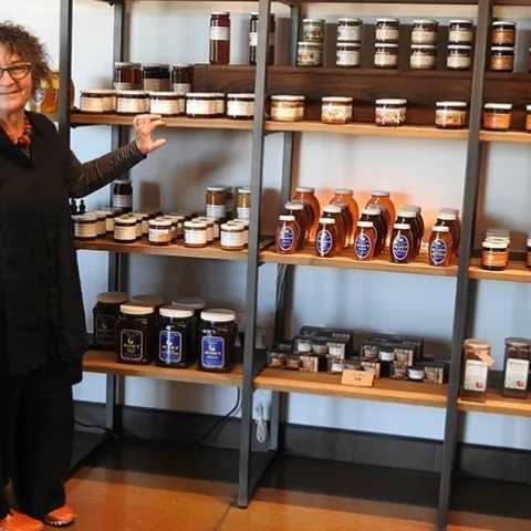 Self-described "queen bee" Amina Harris at The Hive. (Photo by Kathy Keatley Garvey)