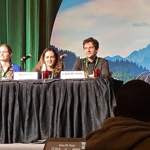 The UC Davis Entomology Games Team of doctoral candidates: Madison Hendrick, Jill Oberski, Erin "Taylor" Kelly and Zach Griebenow. (Photo by Geoffrey Attardo, UC Davis faculty)