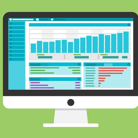 Computer with statistical charts