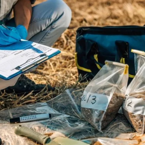Soil in bags for testing.