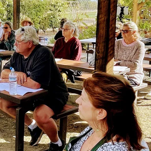 Outdoor classroom and students at the Demonstration Garden.