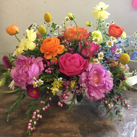 vase of brightly colored flowers