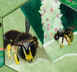 This is the European wool carder bee created by Christine Chen. (Photo by Kathy Keatley Garvey)