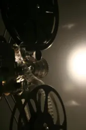 An old cinema camera with film