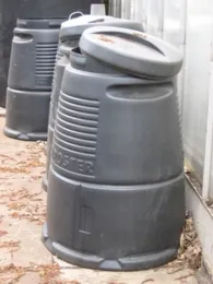 Many different types of compost bins are available commercially. Photo: Caroline Ford, Wikimedia Commons