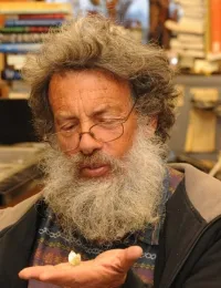 UC Davis distinguished professor Art Shapiro with a cabbage white butterfly. (Photo by Kathy Keatley Garvey)