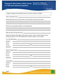 Proposal for New County 4-H YDP Event-Activity-Competition Form