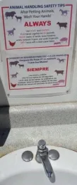 Sign posted in front of a sink titled