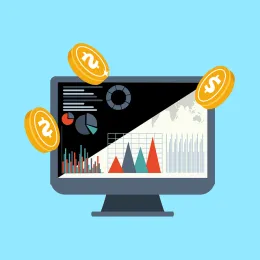 Computer screen and coins