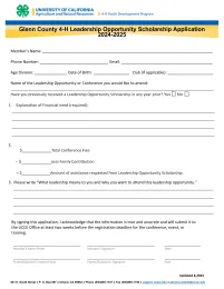Glenn County 4-H Leadership Opportunity Scholarship Application 2024-2025