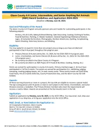 Glenn County 4-H Junior, Intermediate, and Senior Anything But Animals (ABA) Award Guidelines and Application 2024-2025
