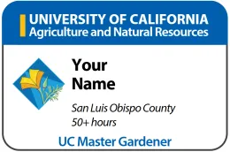 Master gardeners' name badge with "your name" displayed on it