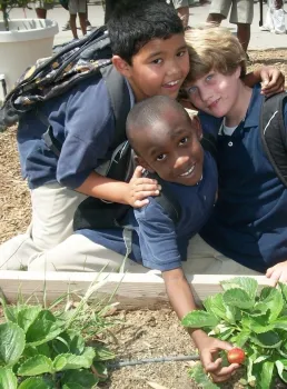 children in school garden in San Bernardino