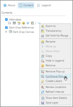 Configure popups