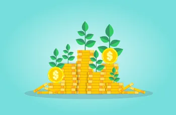 Stacks of coins with plants growing from them